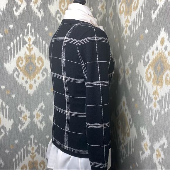 Ralph Lauren Collection Italian Black & Ivory Plaid Cashmere Crewneck Sweater - Picture 15 of 16